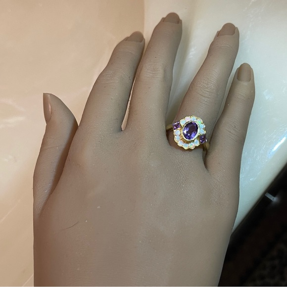 🎁A STUNNER of a Ring! Amethyst & Opal 925 Silver/GP! - Picture 11 of 16